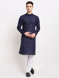 Jompers Men's Navy Blue Chikan Kurta with Churidar | Grocsy