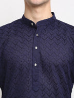 Jompers Men's Navy Blue Chikan Kurta with Churidar | Grocsy