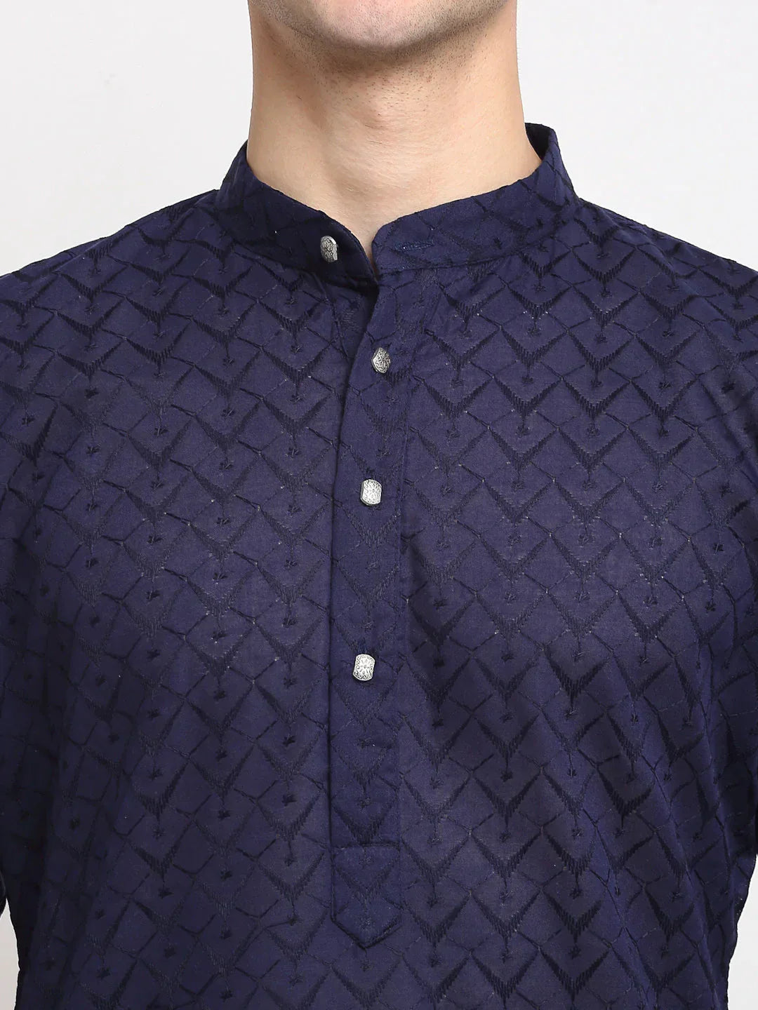 Jompers Men's Navy Blue Chikan Kurta with Churidar | Grocsy