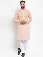 Jompers Men Orange Chikan Kurta with Churidar | Grocsy