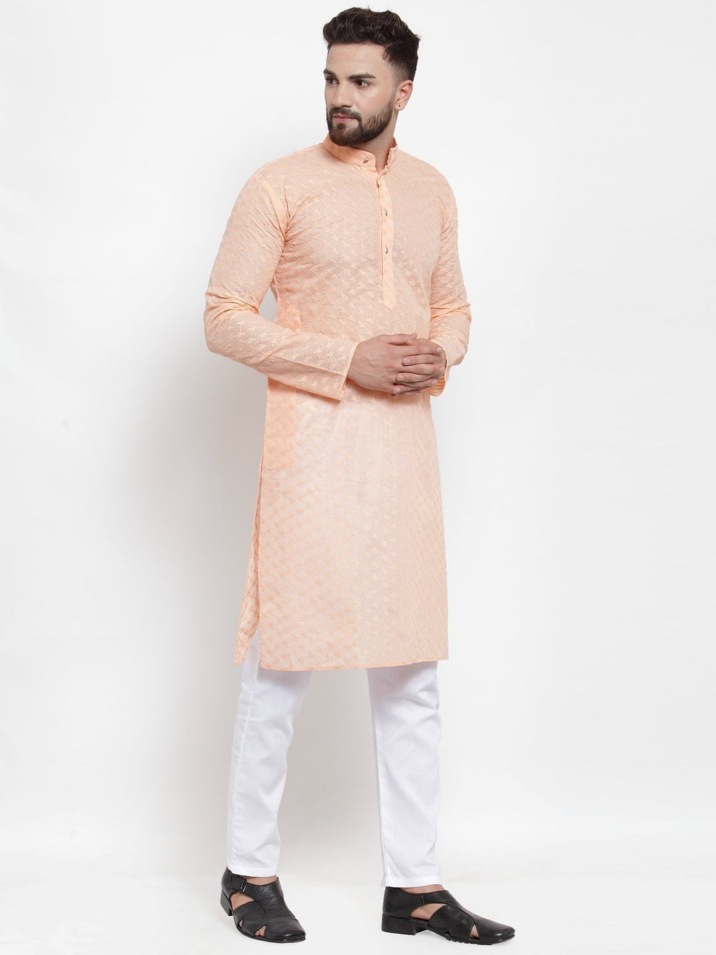 Jompers Men Orange Chikan Kurta Only | Grocsy