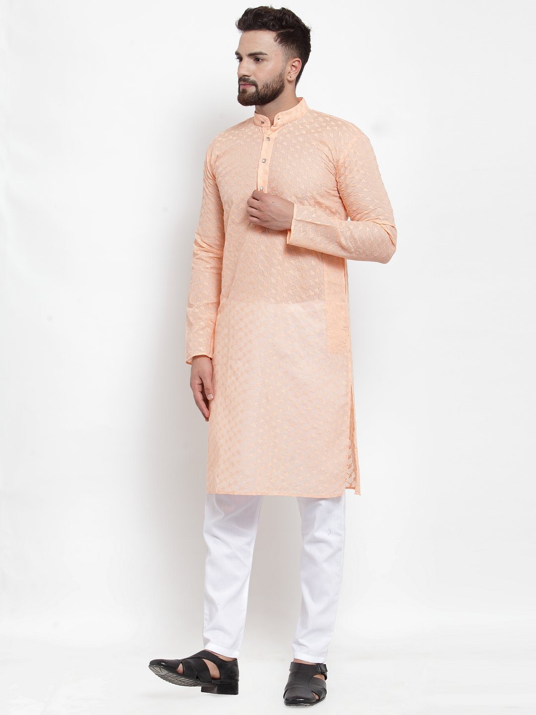 Jompers Men Orange Chikan Kurta Only | Grocsy