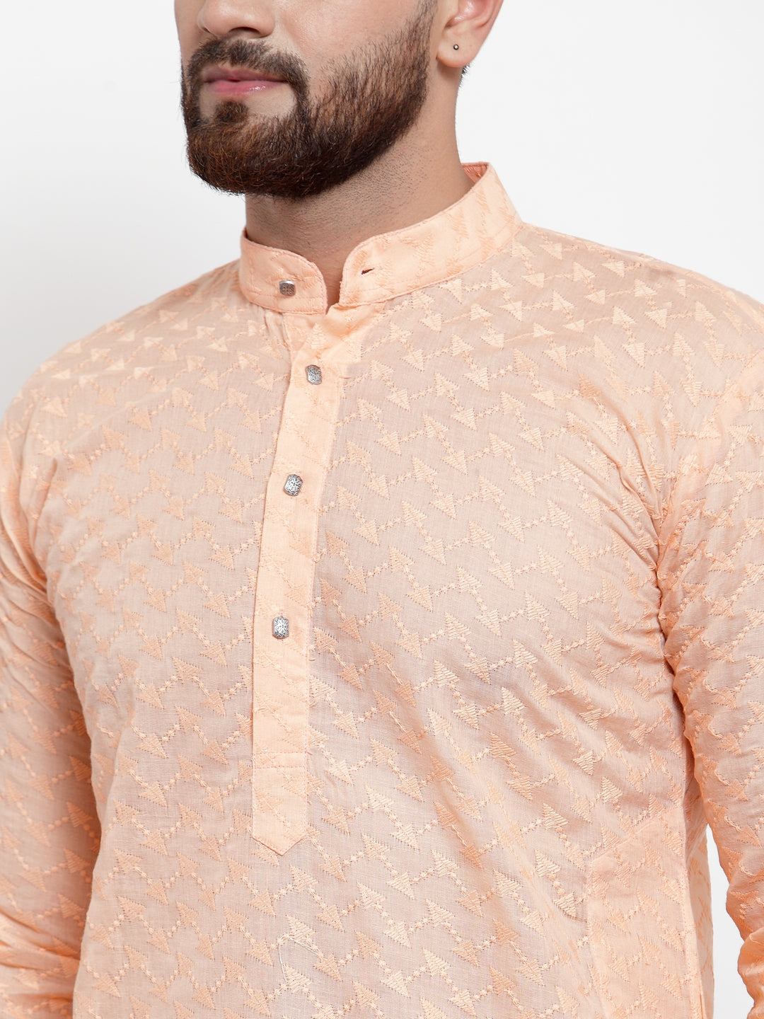 Jompers Men Orange Chikan Kurta with Churidar | Grocsy