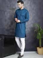 Jompers Men's Chikankari Pure Cotton Kurta with Churidar - Peacock | Grocsy