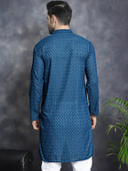 Jompers Men's Chikankari Pure Cotton Kurta - Peacock | Grocsy