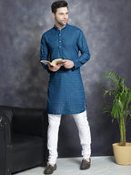 Jompers Men's Chikankari Pure Cotton Kurta with Churidar - Peacock | Grocsy