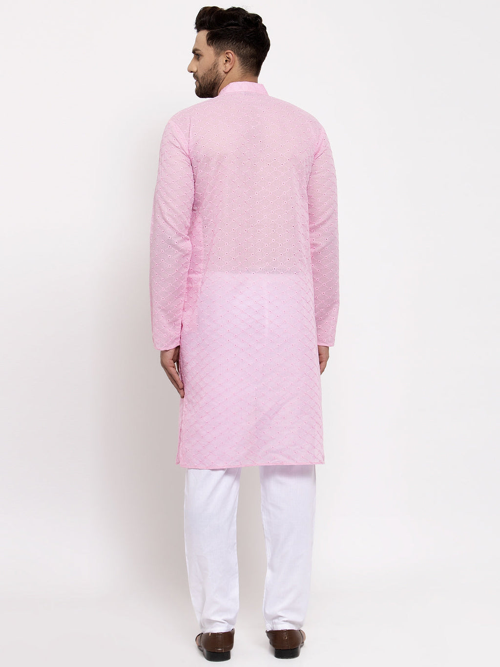 Jompers Men Pink Chikan Kurta with Churidar | Grocsy