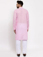 Jompers Men Pink Chikan Kurta with Churidar | Grocsy