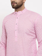 Jompers Men Pink Chikan Kurta with Churidar | Grocsy