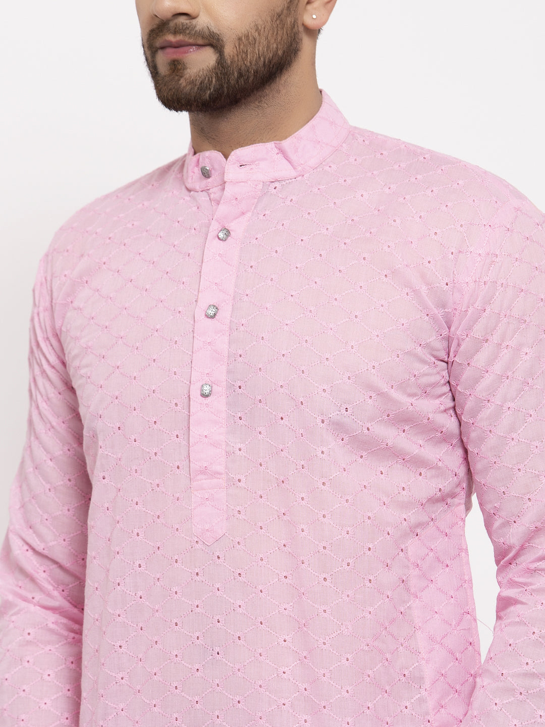 Jompers Men Pink Chikan Kurta with Churidar | Grocsy