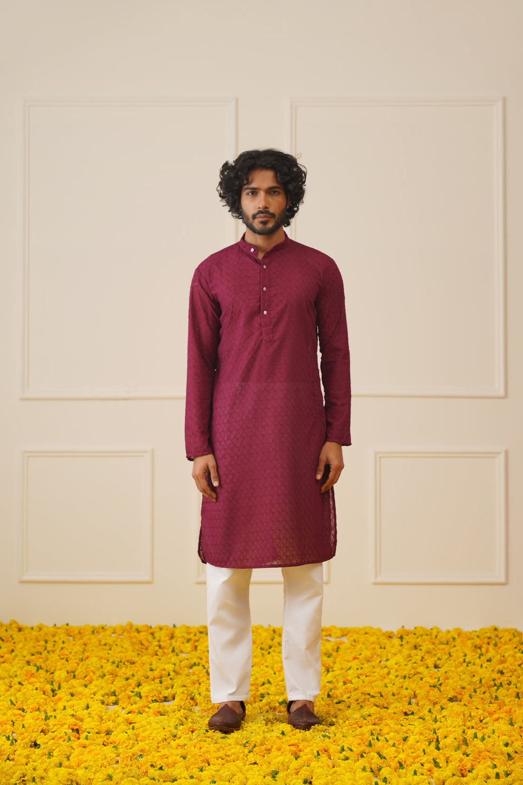 Jompers Men's Purple Chikan Kurta Only | Grocsy