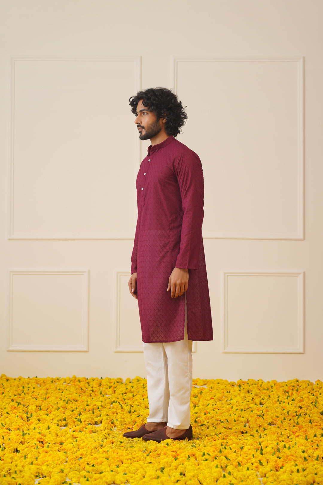 Jompers Men's Purple Chikan Kurta Only | Grocsy