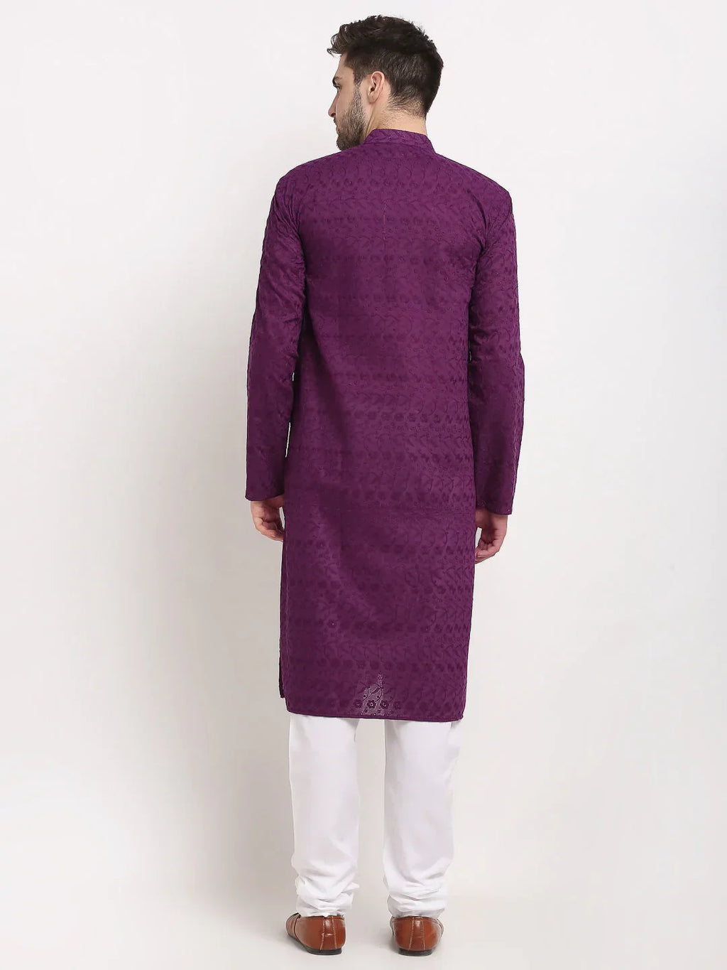 Jompers Men's Purple Chikan Kurta with Churidar | Grocsy