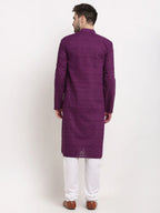 Jompers Men's Purple Chikan Kurta with Churidar | Grocsy