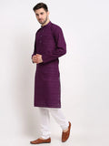 Jompers Men's Purple Chikan Kurta with Churidar | Grocsy