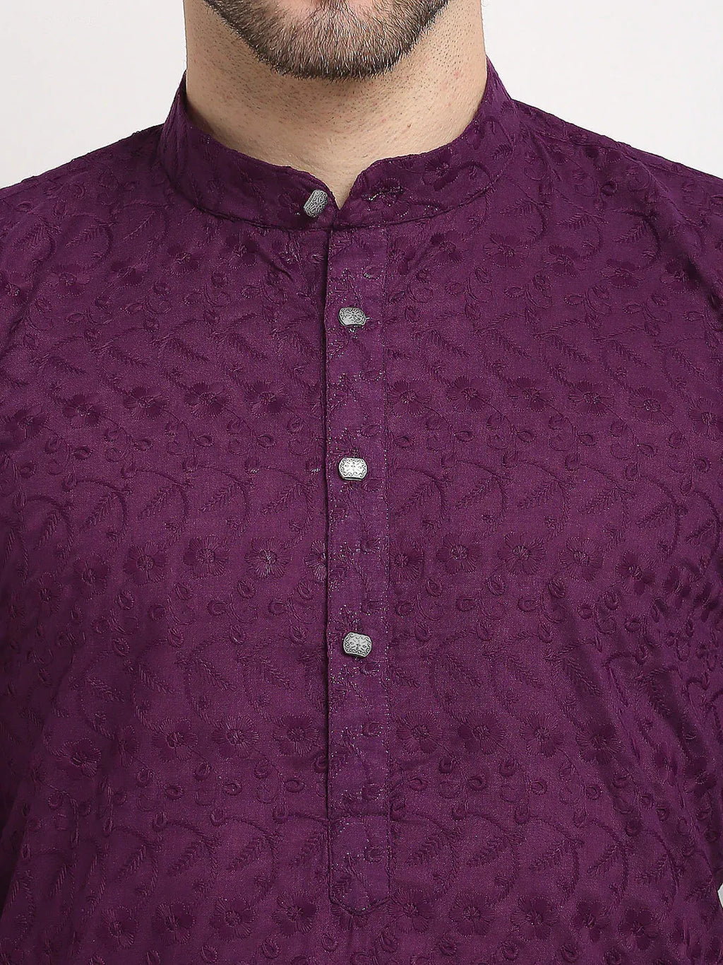 Jompers Men's Purple Chikan Kurta with Churidar | Grocsy