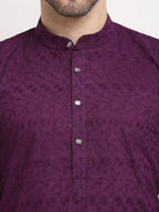 Jompers Men's Purple Chikan Kurta with Churidar | Grocsy