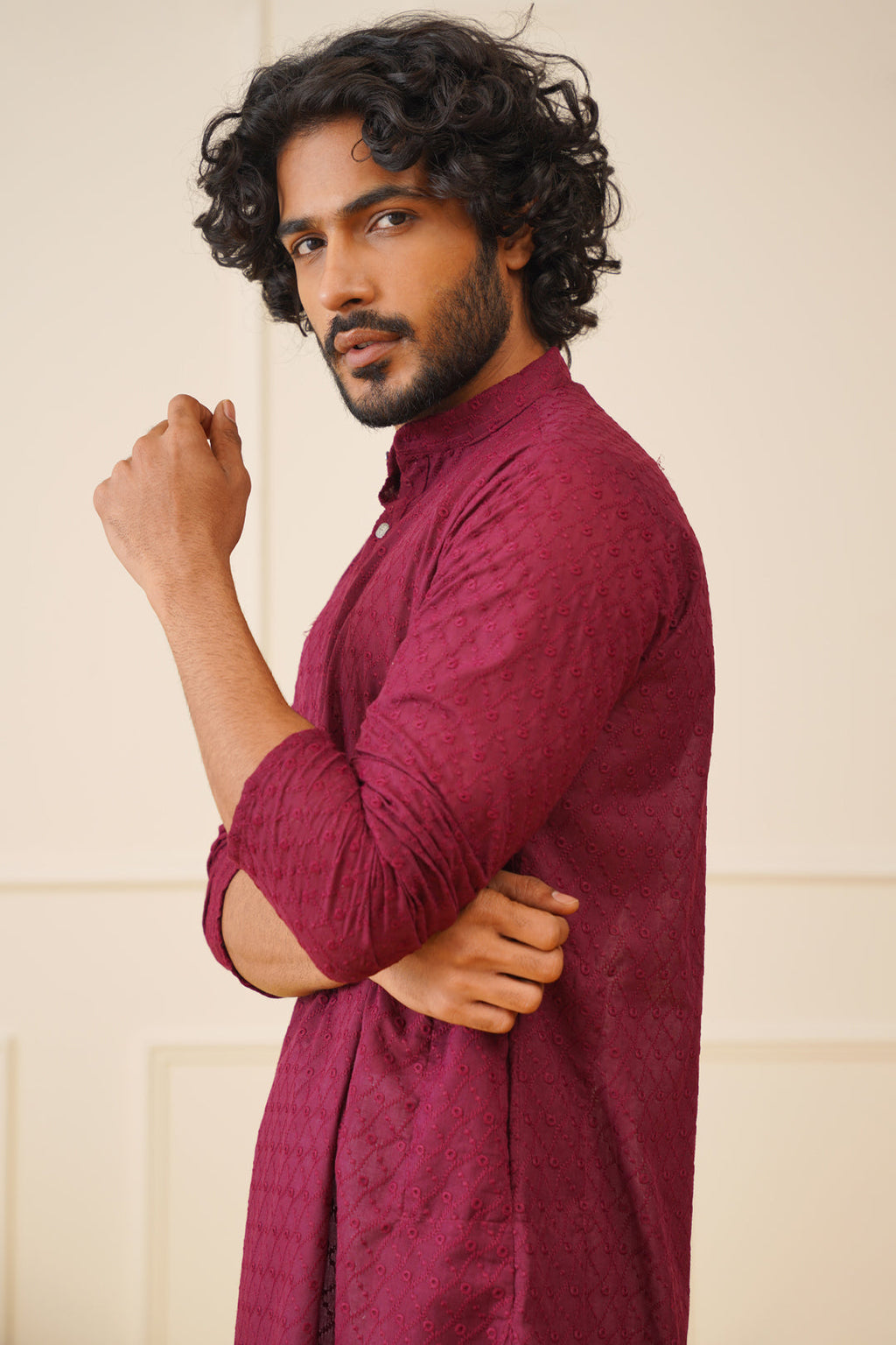 Jompers Men's Purple Chikan Kurta Only | Grocsy