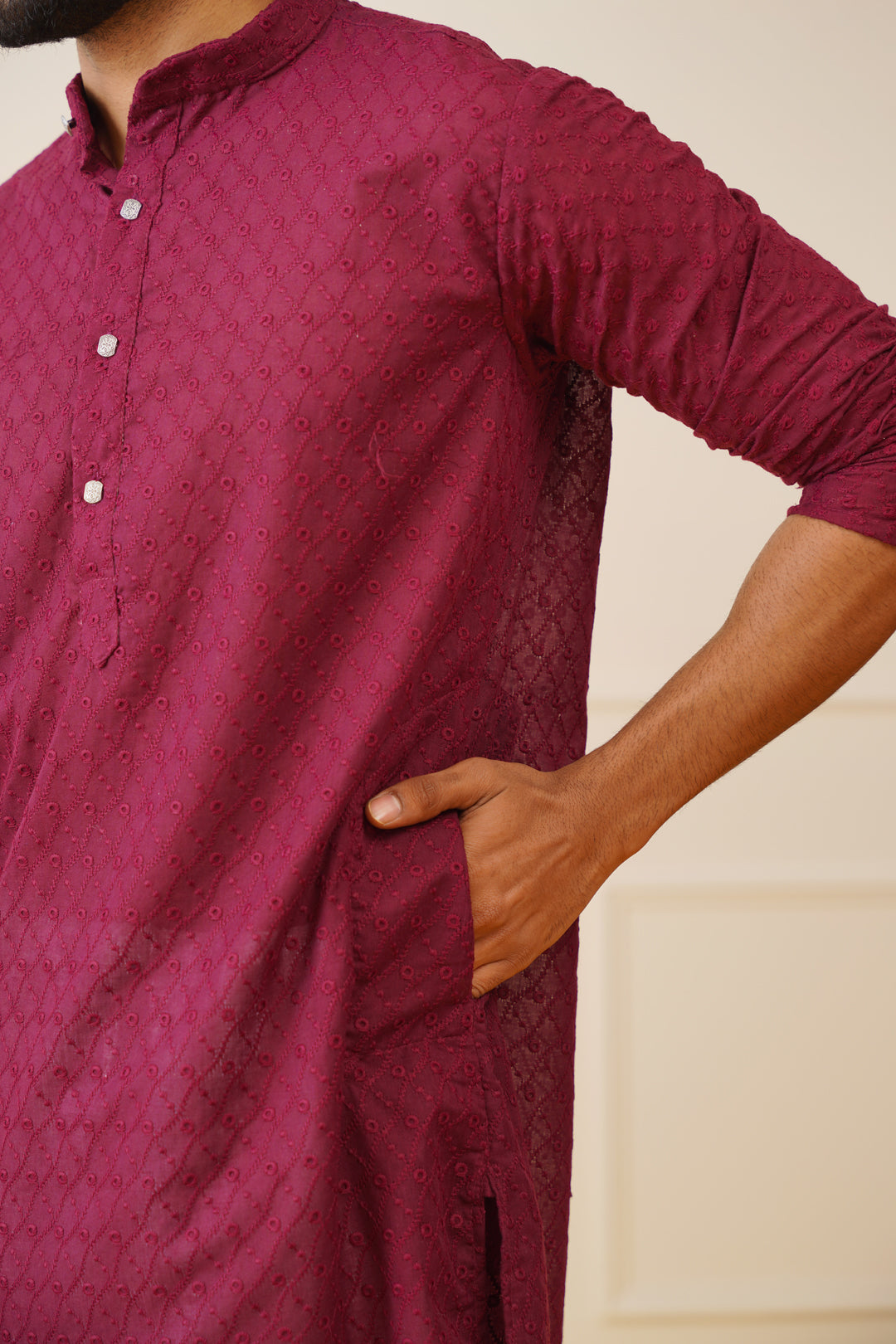 Jompers Men's Purple Chikan Kurta Only | Grocsy