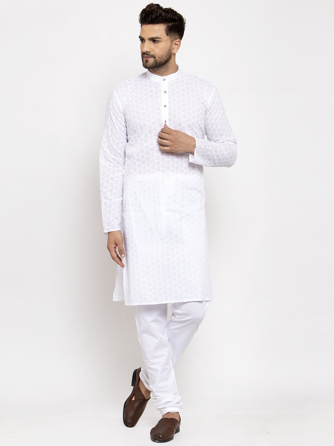 Jompers Men White Chikan Kurta Only | Grocsy