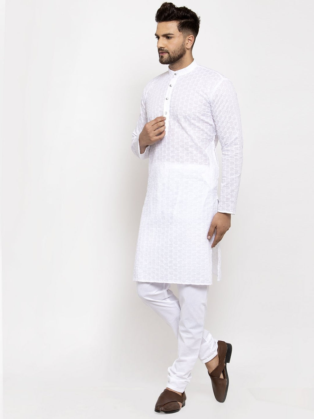 Jompers Men White Chikan Kurta Only | Grocsy