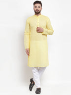 Jompers Men Yellow Chikan Kurta with Churidar | Grocsy