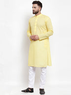 Jompers Men Yellow Chikan Kurta Only | Grocsy