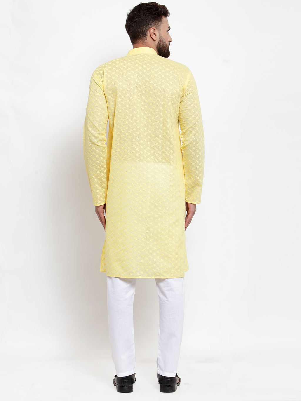Jompers Men Yellow Chikan Kurta with Churidar | Grocsy