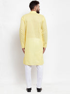 Jompers Men Yellow Chikan Kurta Only | Grocsy