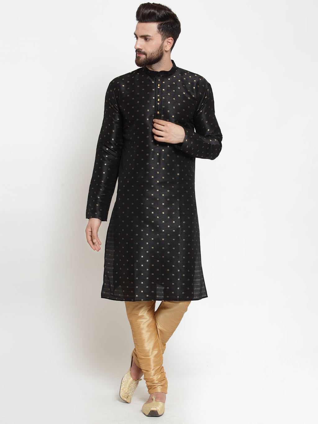 Jompers Men's Self Design Kurta with Pyjamas - Black | Grocsy