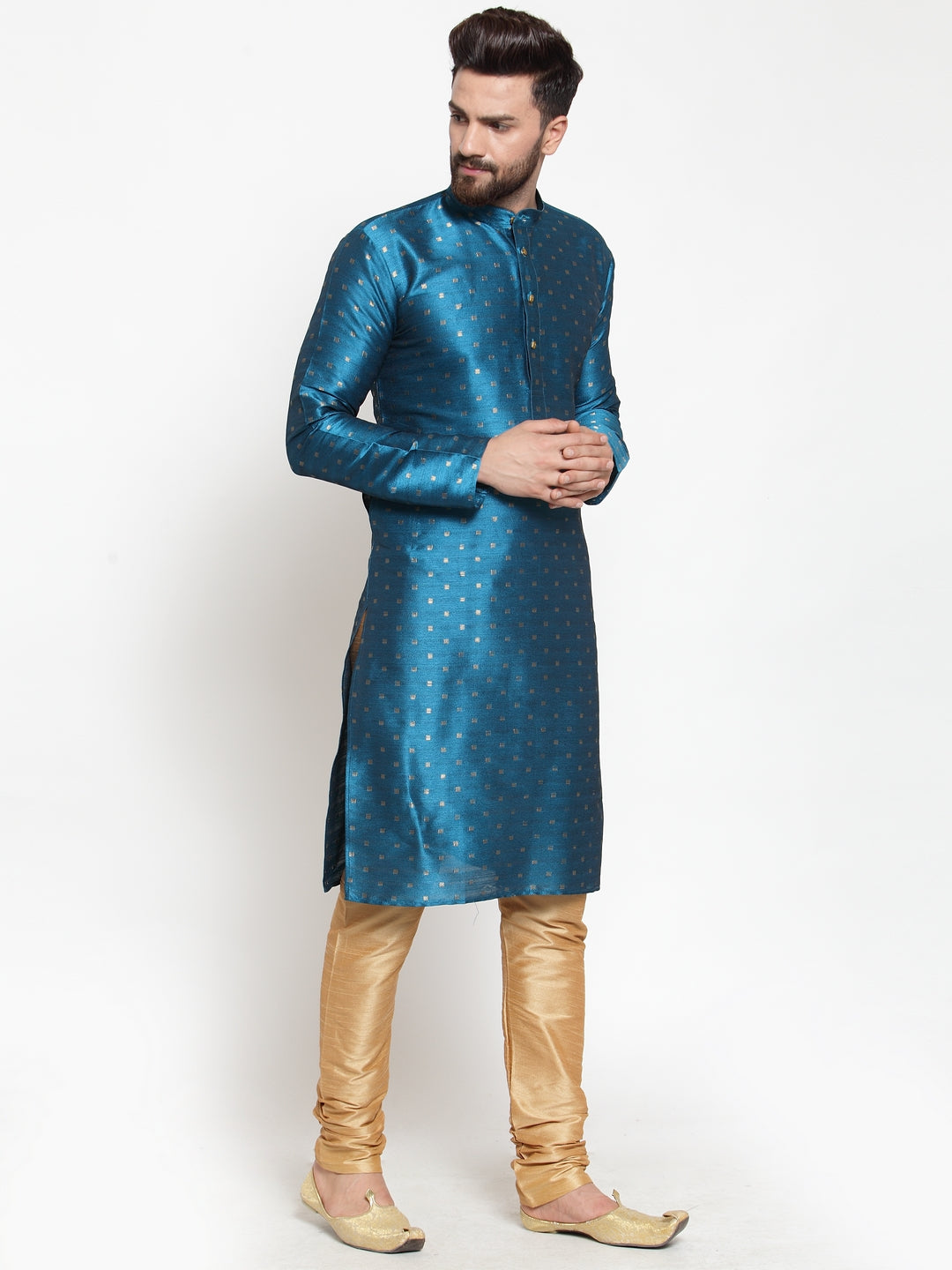 Jompers Men's Self Design Kurta with Pyjamas - Sky Blue | Grocsy