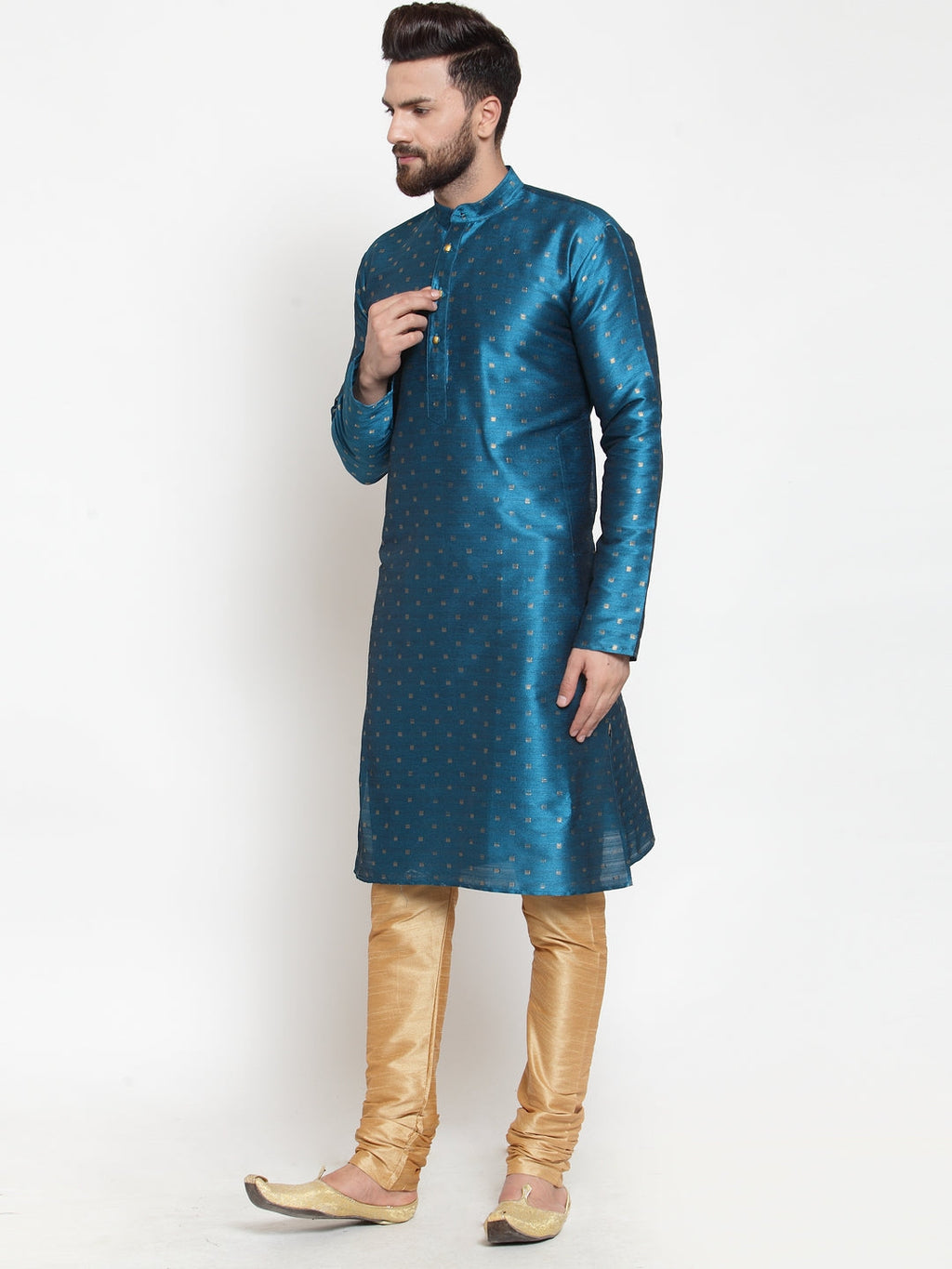 Jompers Men's Self Design Kurta with Pyjamas - Sky Blue | Grocsy