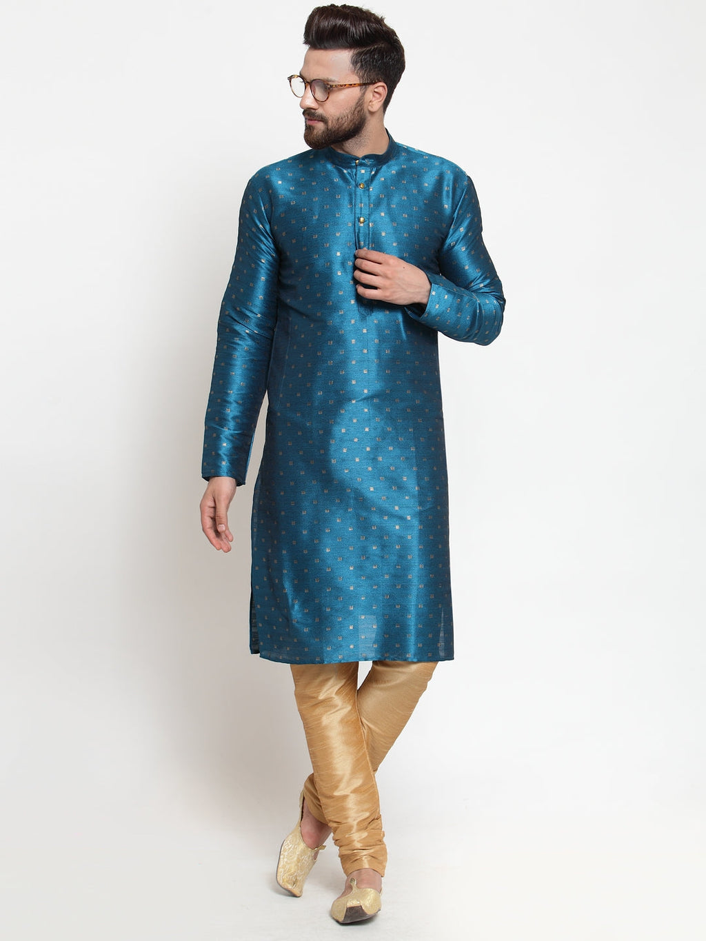 Jompers Men's Self Design Kurta with Pyjamas - Sky Blue | Grocsy