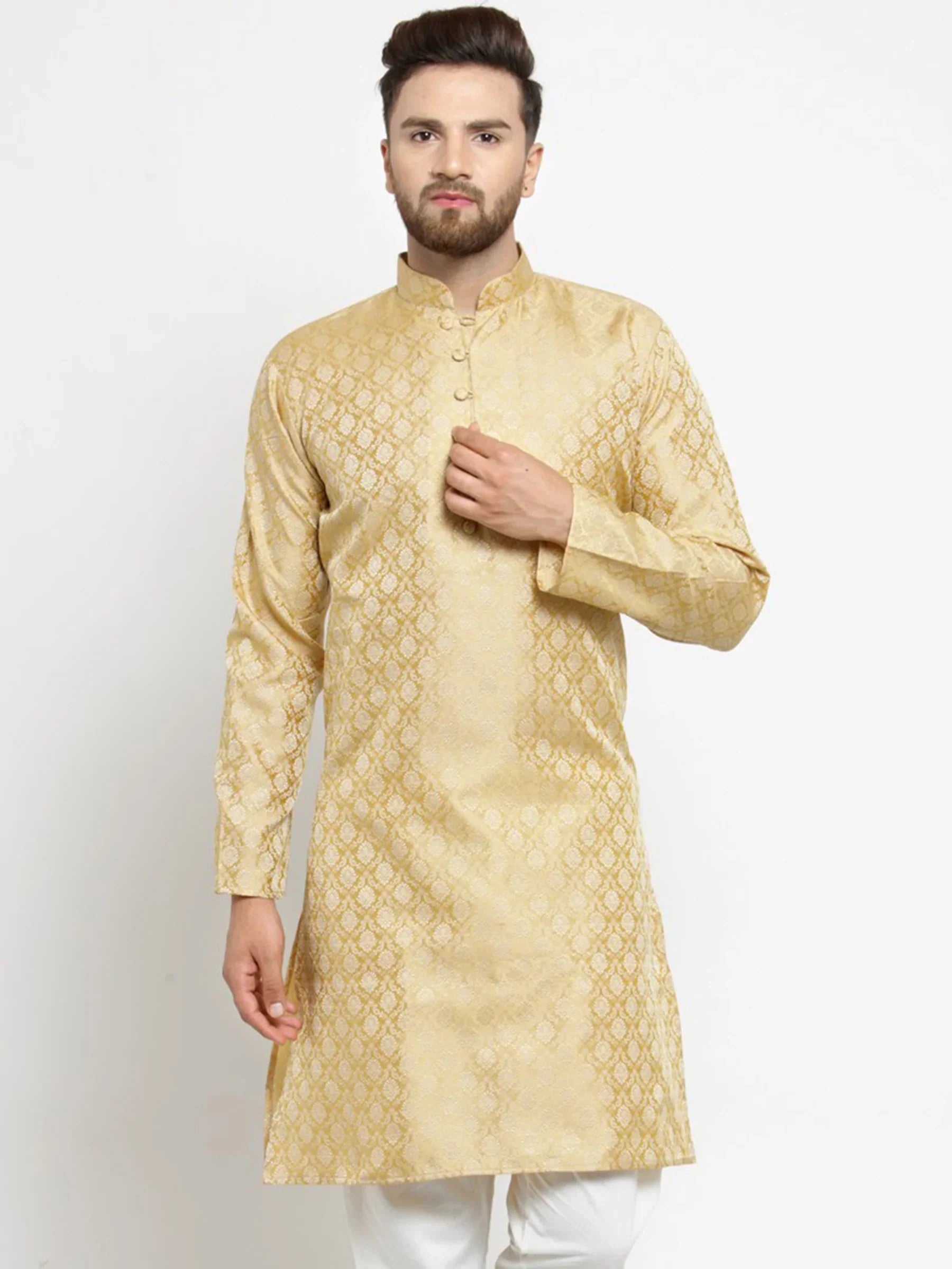 Jompers Men's Golden Self Design Kurta Only | Grocsy