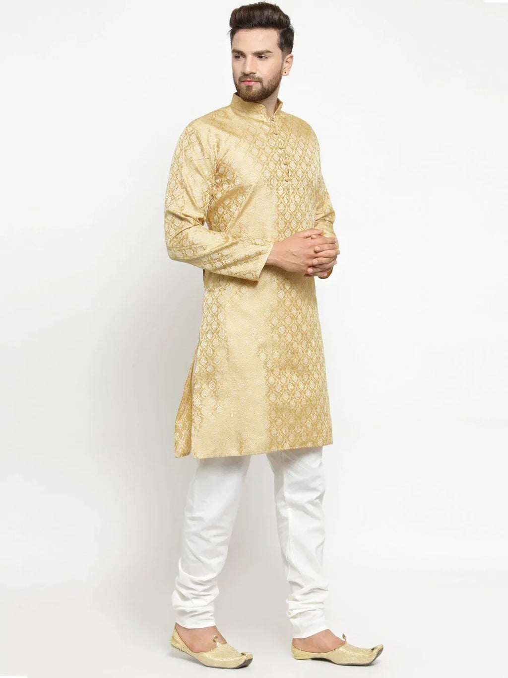 Jompers Men's Golden Self Design Kurta Only | Grocsy