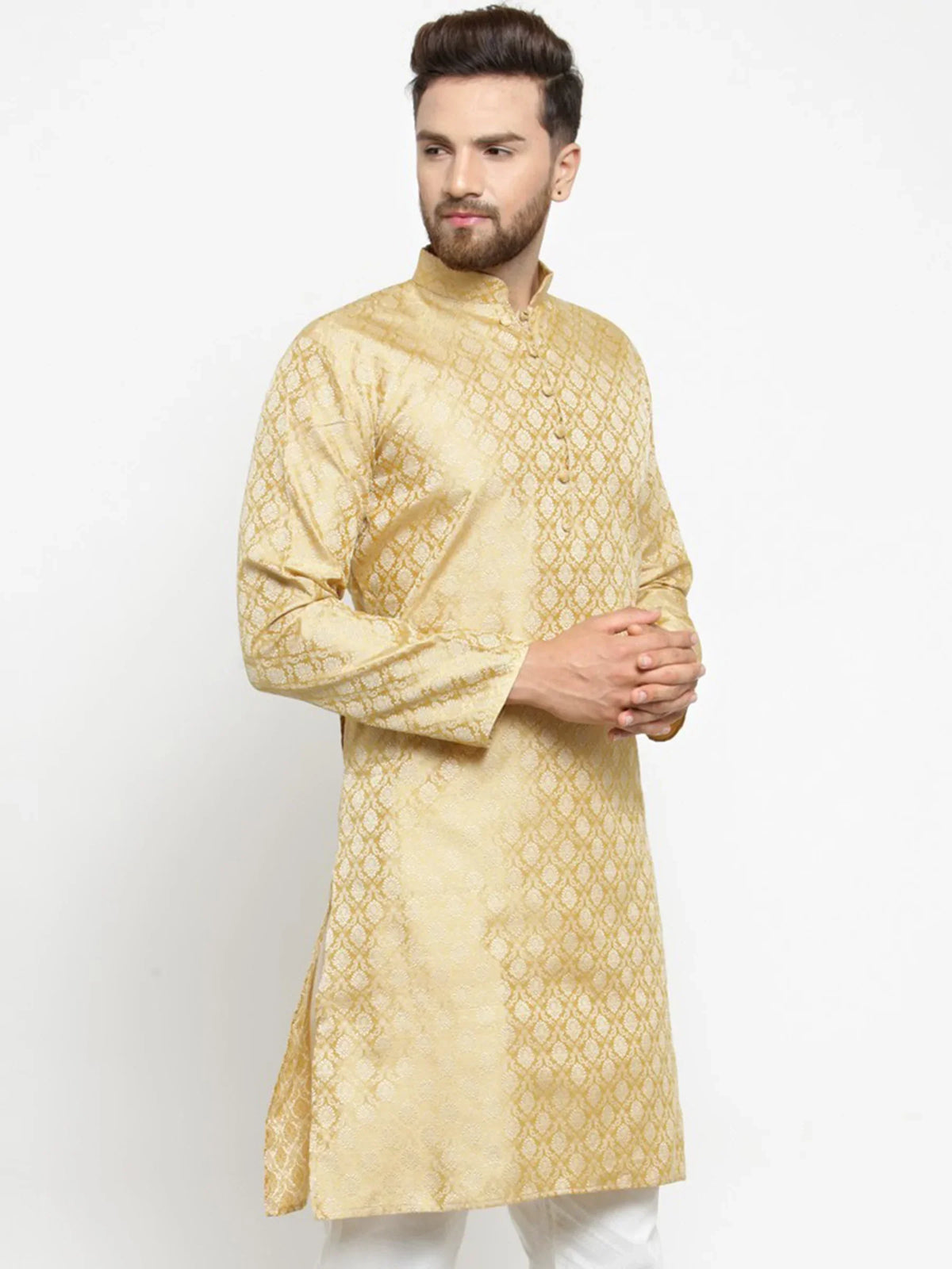 Jompers Men's Golden Self Design Kurta Only | Grocsy