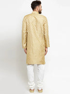 Jompers Men's Golden Self Design Kurta Only | Grocsy