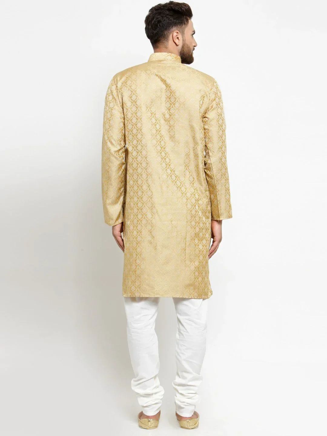 Jompers Men's Golden Self Design Kurta with Churidar | Grocsy