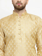 Jompers Men's Golden Self Design Kurta with Churidar | Grocsy