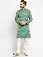 Jompers Men's Green & Beige Self Design Kurta Only | Grocsy