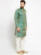 Jompers Men's Green & Beige Self Design Kurta with Churidar | Grocsy