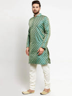 Jompers Men's Green & Beige Self Design Kurta Only | Grocsy