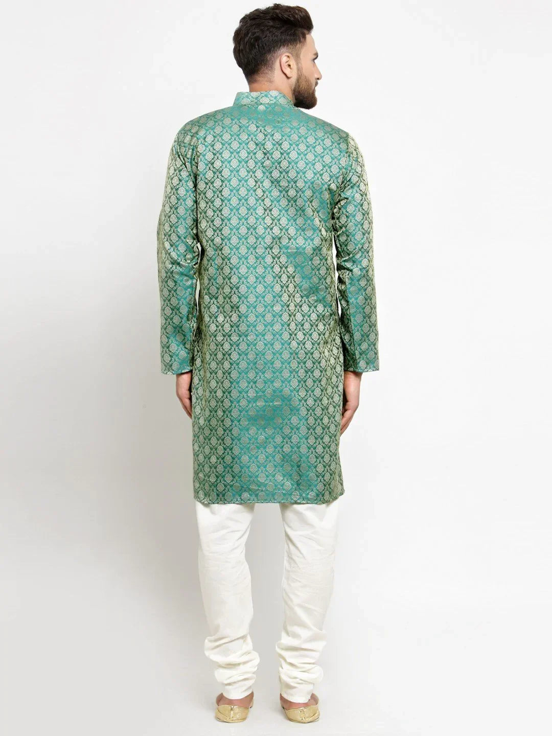 Jompers Men's Green & Beige Self Design Kurta with Churidar | Grocsy