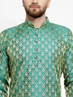 Jompers Men's Green & Beige Self Design Kurta with Churidar | Grocsy