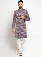 Jompers Men's Purple & Beige Self Design Kurta with Churidar | Grocsy