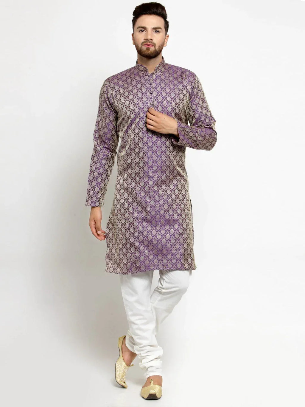 Jompers Men's Purple & Beige Self Design Kurta Only | Grocsy