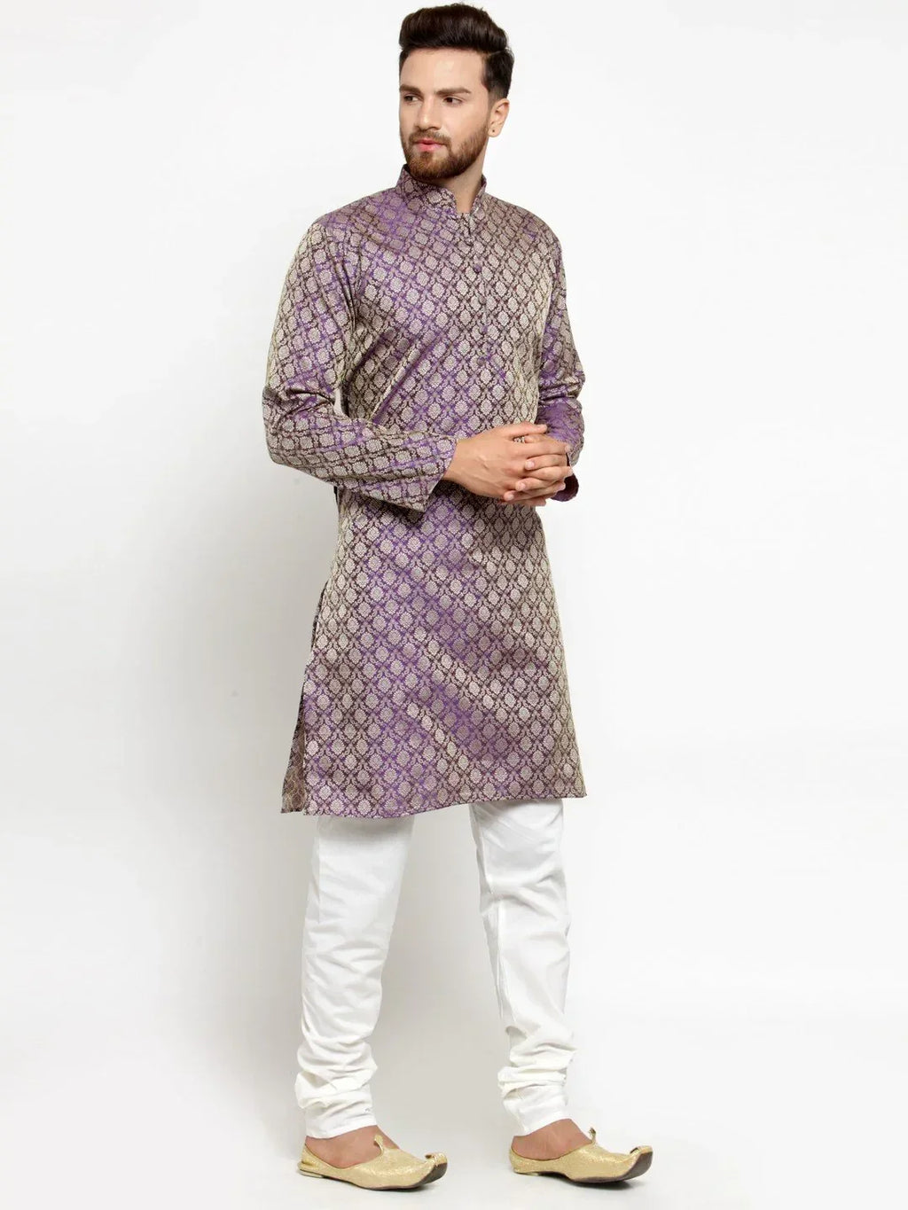 Jompers Men's Purple & Beige Self Design Kurta Only | Grocsy