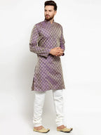 Jompers Men's Purple & Beige Self Design Kurta Only | Grocsy