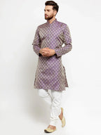 Jompers Men's Purple & Beige Self Design Kurta Only | Grocsy