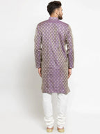 Jompers Men's Purple & Beige Self Design Kurta Only | Grocsy